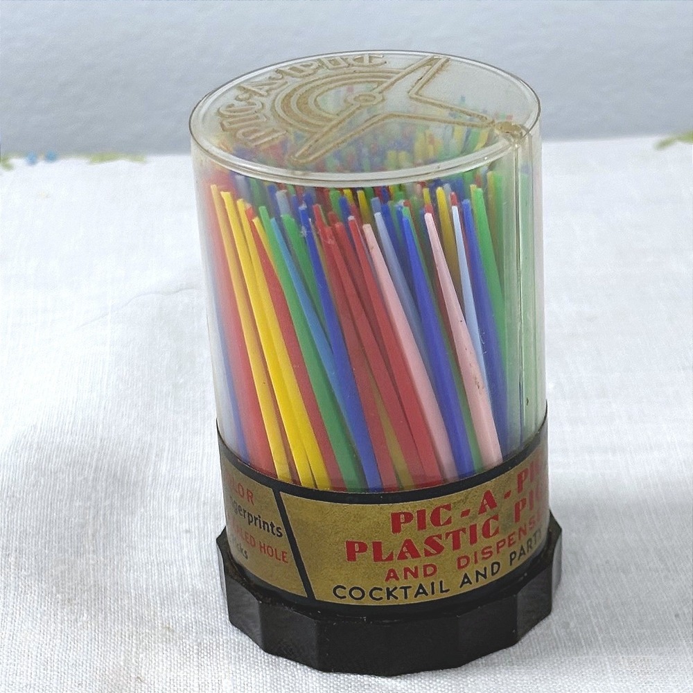 Vintage Soodhalter Pic-A-Pic Plastic Cocktail Picks Dispenser Multi-Color 350ct